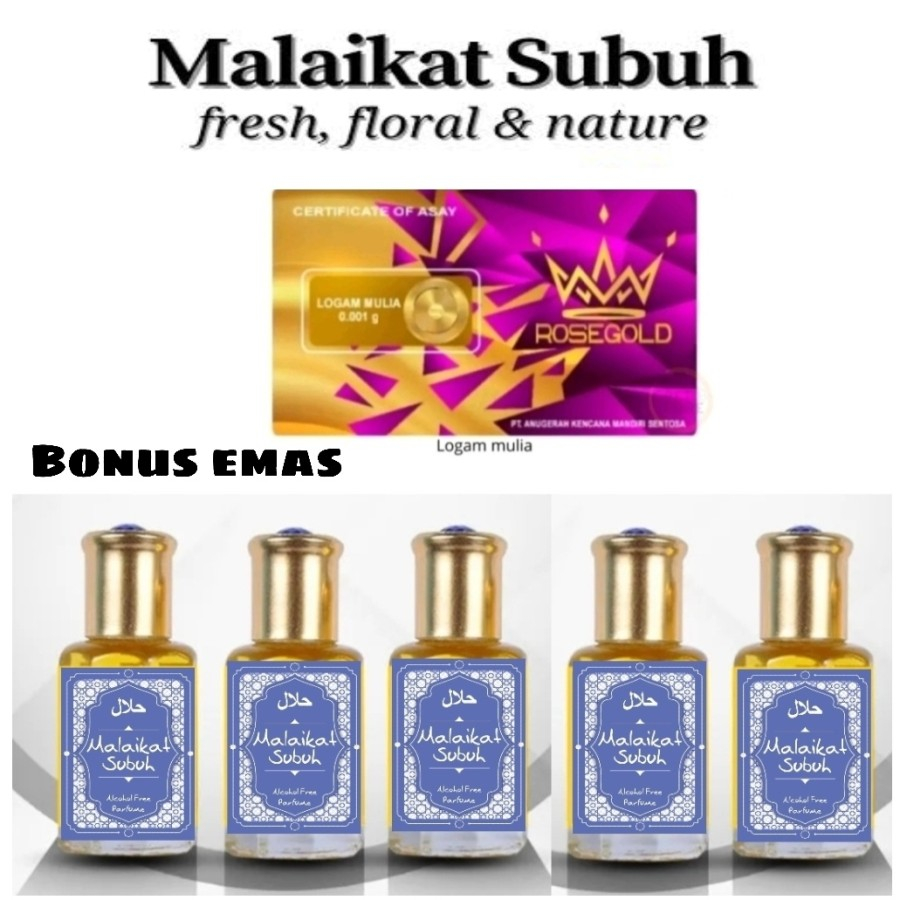 PROMO 5 BOTOL PARFUM MALAIKAT SUBUH BONUS EMAS PARFUM NON ALKOHOL 6ML