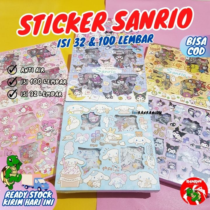

Stiker Sanrio 100 & 32 LEMBAR SANRIO STIKER TRANSPARAN ANTI AIR / KUROMI/ Hell0 Kitty/ CINAMOROL 1 BOX ISI 32 LEMBAR STIKER