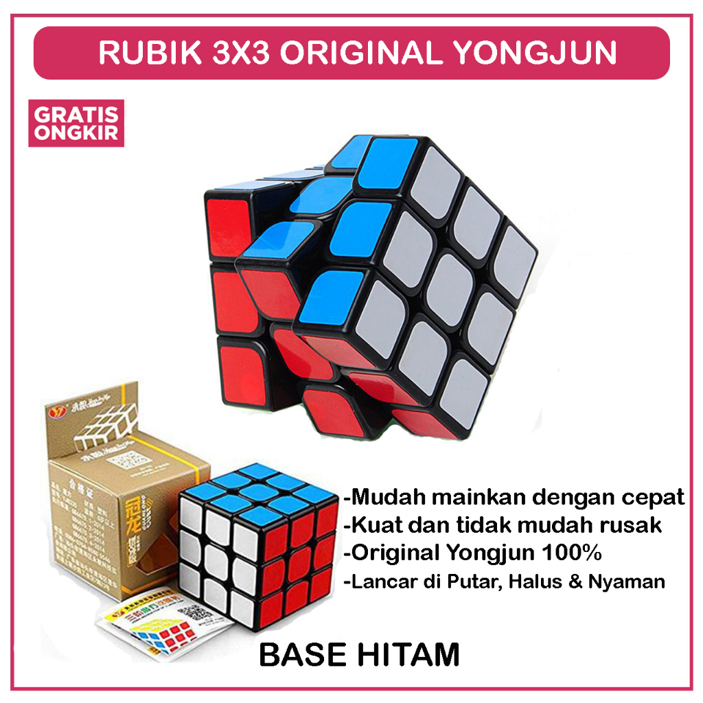 RUBIK 3X3YONGJUN ORIGINAL / MAINAN RUBIK / RUBIK 3 X 3 / RUBIK 3X3 BLACKBASE / RUBIC BLACKBASE
