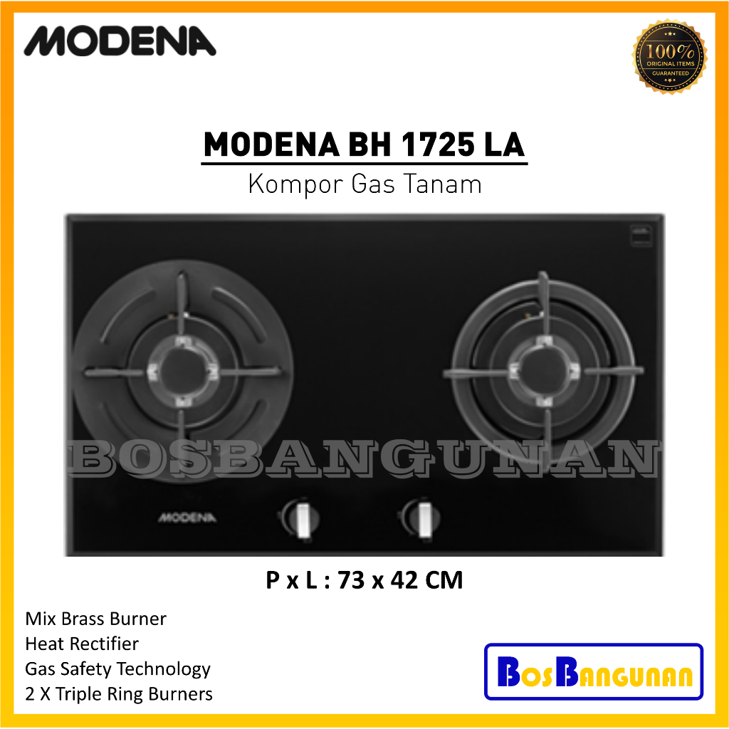 Kompor Tanam Gas MODENA BH1725LA  / Kompor Gas 2 Tungku MODENA BH 1725 LA / Kompor MODENA BH 1725 LA