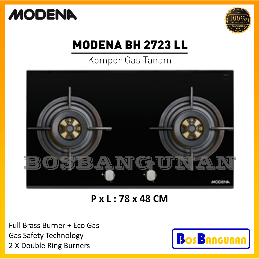 Kompor Tanam Gas MODENA BH 2723 LL / Kompor Gas MODENA 2 Tungku / Kompor MODENA BH2733LL