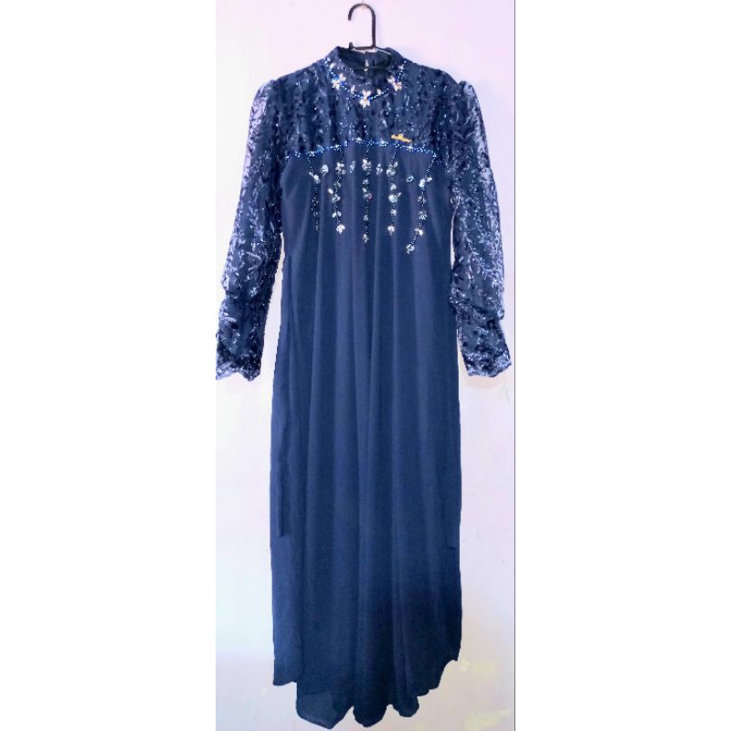 Dres kondangan dres brokat warna navy bahan ceruty baby doll