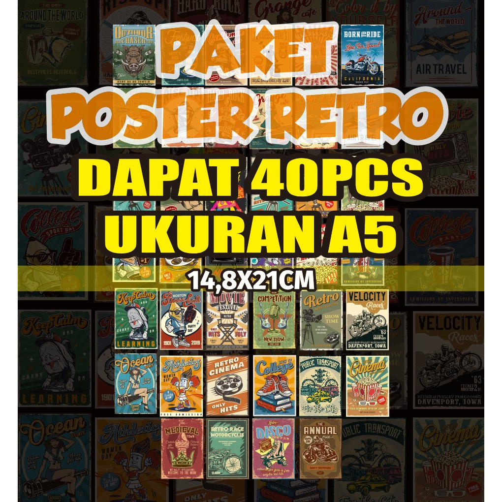 

[40 PCS] Paket poster retro / poster retro series / wallposter vintage