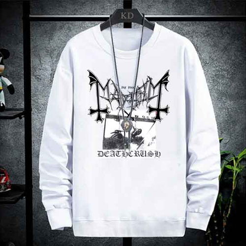 SWEATER CREWNECK Mayhem Deathcrush SWEATSHIRT UNISEX WHITE PREMIUM COTTON FLEECE