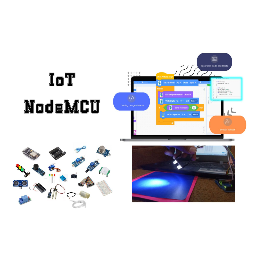 NodeMCU STARTER KIT/PAKET BELAJAR PERCOBAAN IOT NODE MCU