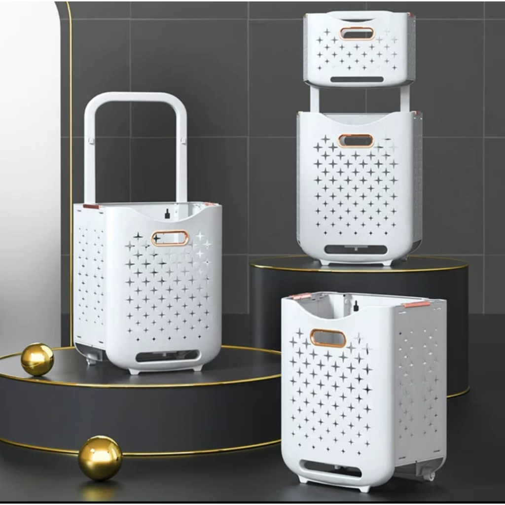 Keranjang Tempat Pakaian Kotor Keranjang Laundry 2 Tingkat dengan roda / Laundry Basket