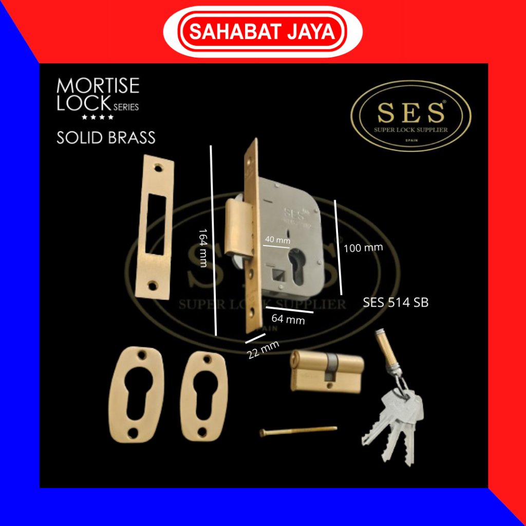 Kunci Pintu Dorong/Pintu Sliding/Lockcase SES 514 SB Gold / SS Stainless