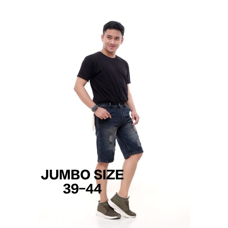 CELANA JEANS SOBEK PENDEK PRIA NON STRETCH UKURAN JUMBO
