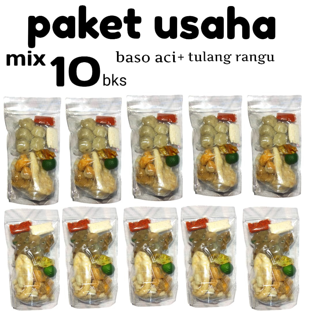 

PAKET USAHA 10 BKS MIX BASO ACI TULANG RANG + BASO ACi