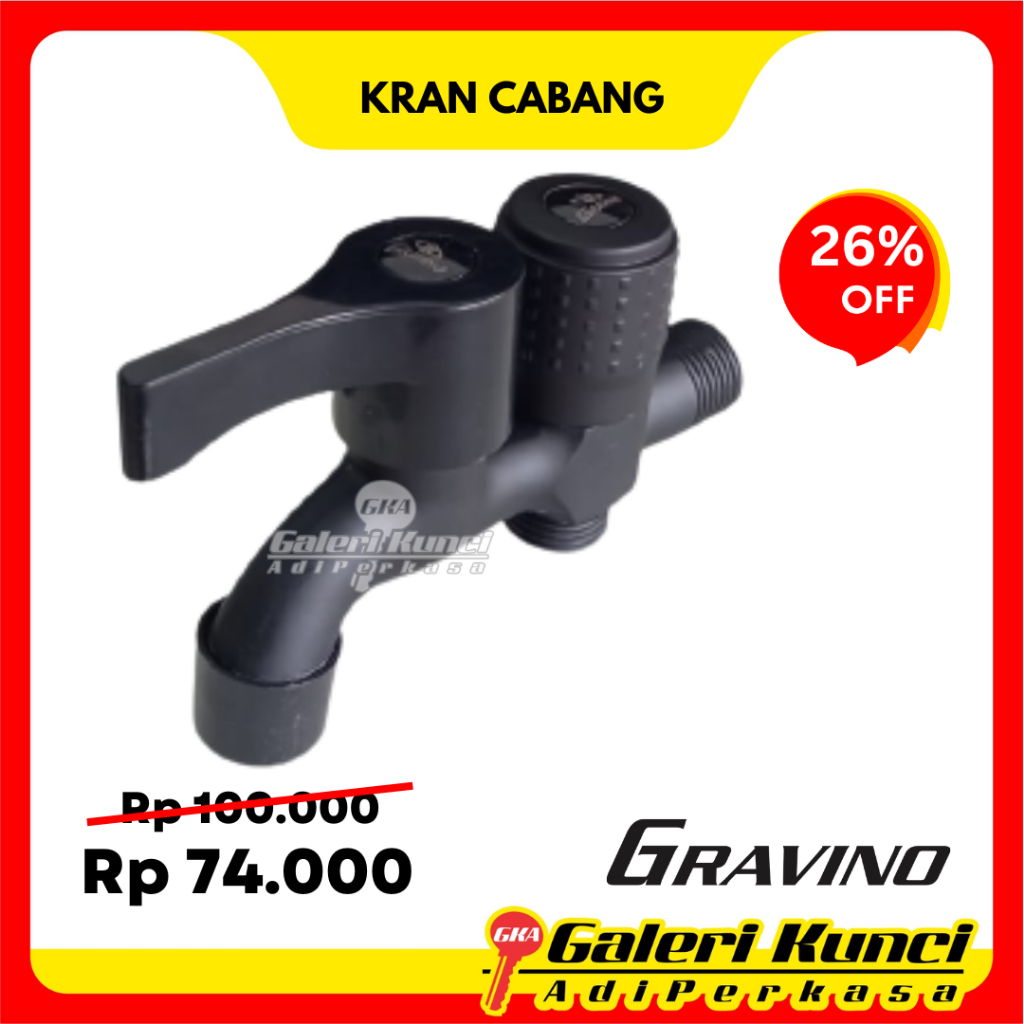 Keran Cabang Gravino VZ 2742 Sepeda BK Kran Shower Bak Mandi Double Hitam