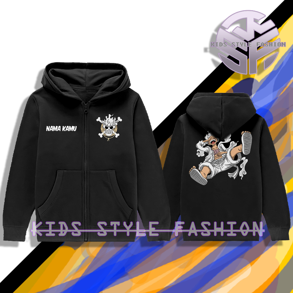 JAKET ZIPPER ANAK ONE PIECE LUFFY GEAR 5  - GRATIS NAMA - JAKET RESLETING ONE PIECE LUFFY