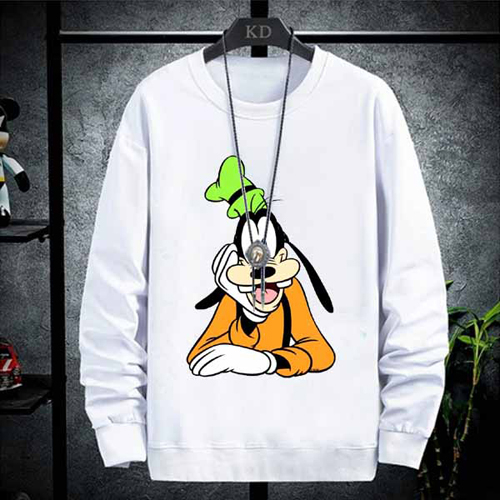 SWEATER CREWNECK Goofy Cartoon SWEATSHIRT UNISEX WHITE PREMIUM COTTON FLEECE