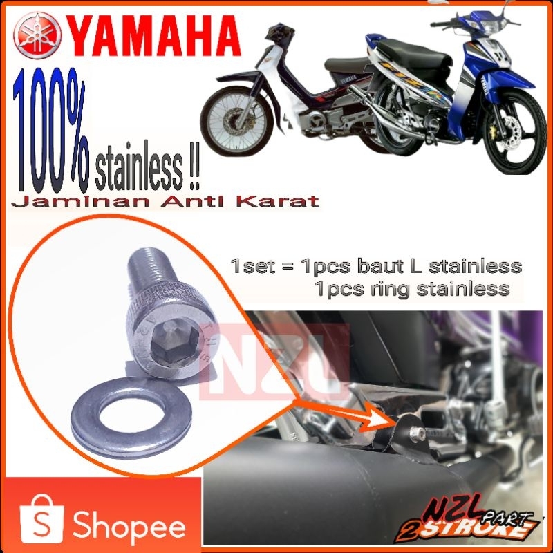 Baut L set stainless stainlis steinlis stenlis pegangan pangkon dudukan knalpot atas  footstep foot 