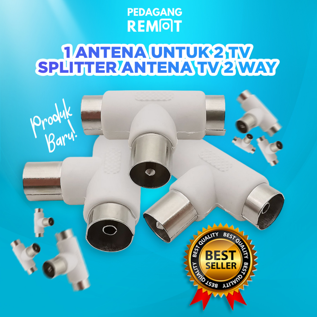 Splitter Antena TV 2 Way 2 Output Jack Cabang T 5C RG6 1 Male 2 Female / Paralel Antena TV 1 Antena 