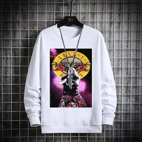 SWEATER CREWNECK GNR BAND AXL ROSE SWEATSHIRT UNISEX WHITE PREMIUM COTTON FLEECE