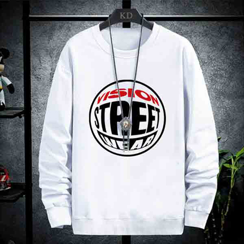 SWEATER CREWNECK Fashion Vision Street Wear SWEATSHIRT UNISEX WHITE PREMIUM COTTON FLEECE