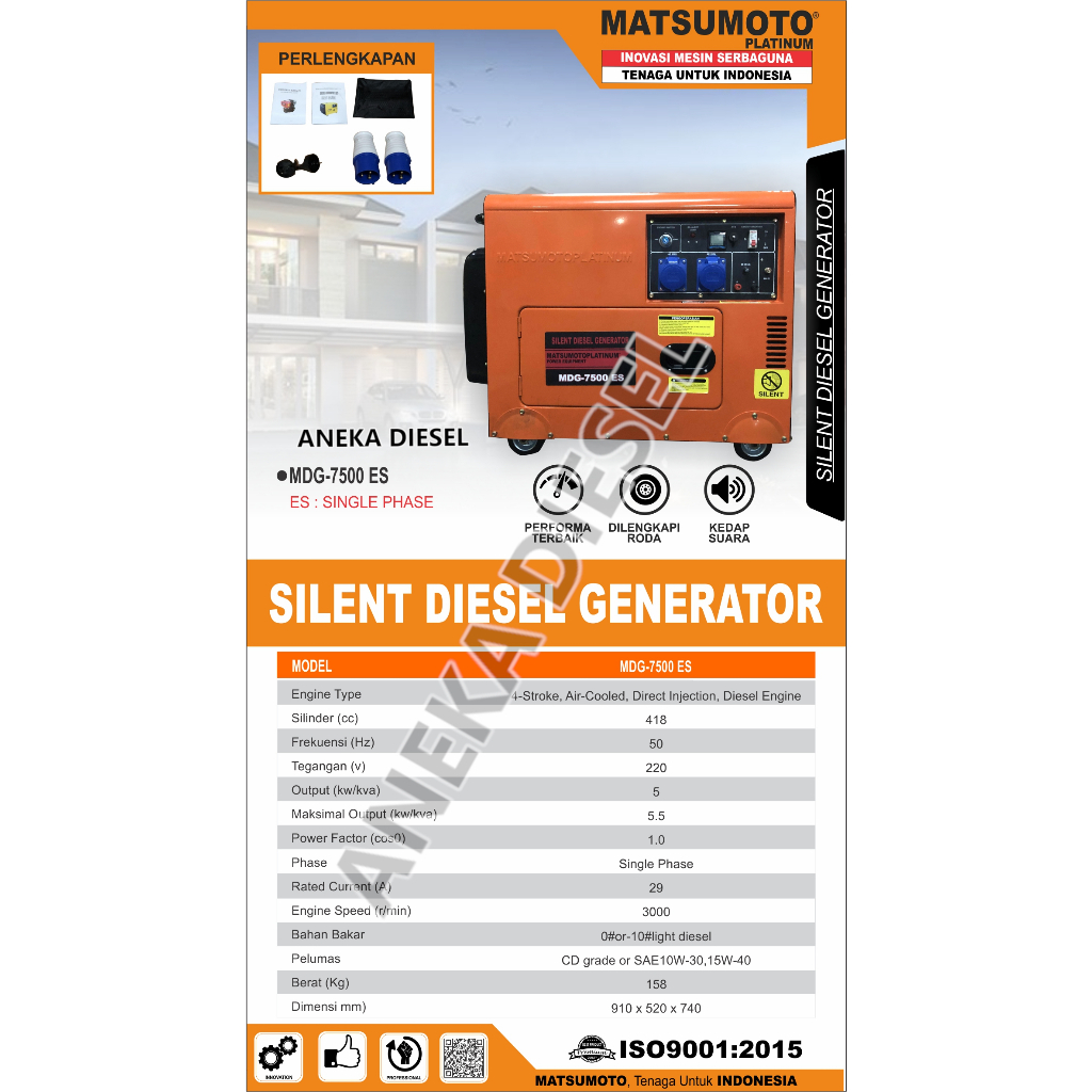 Genset Solar Engine Diesel 5500Watt MATSUMOTO MDG 7500 ES Generator Diesel Silent 5500Watt MDG 7500 