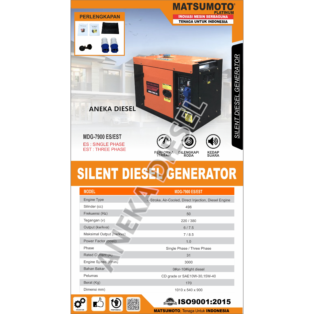 Genset Disel Solar 6000Watt MATSUMOTO MDG 7900 ES Generator Diesel Silent 6000Watt MDG 7900 ES MATSU