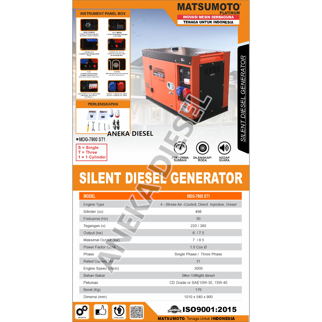 Genset Solar Disel Engine 7000Watt MATSUMOTO MDG 7900 ST1 Generator Diesel Silent 7000Watt MDG 7900 