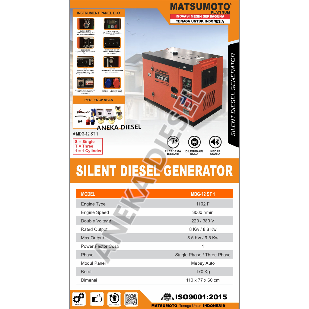 Genset Solar Disel Engine 9300Watt MATSUMOTO MDG 12 ST1 Generator Diesel Silent 9300Watt MDG 12 ST1 