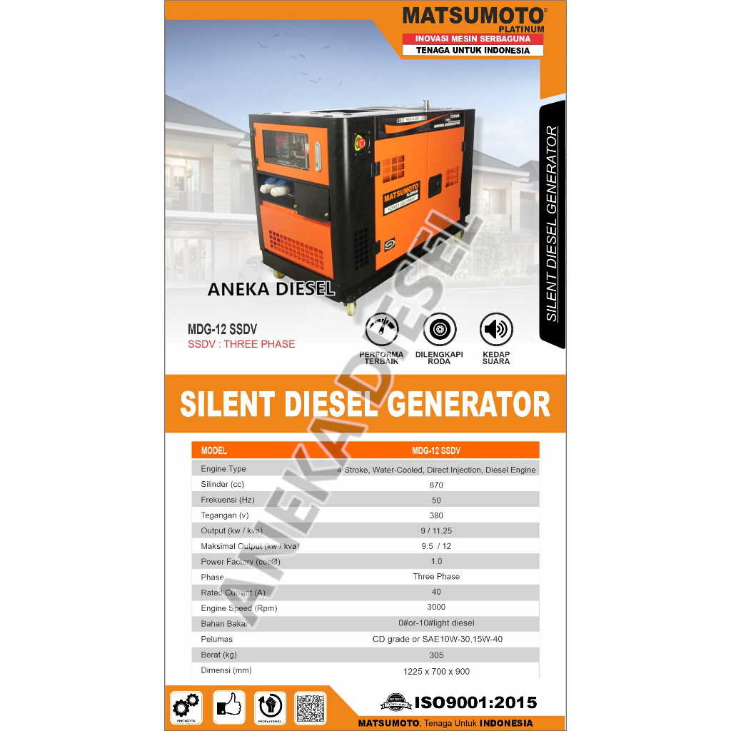 Genset Solar Disel Engine 9500Watt MATSUMOTO MDG 12 SSDV Generator Diesel Silent 9500Watt MGD 12 SSD