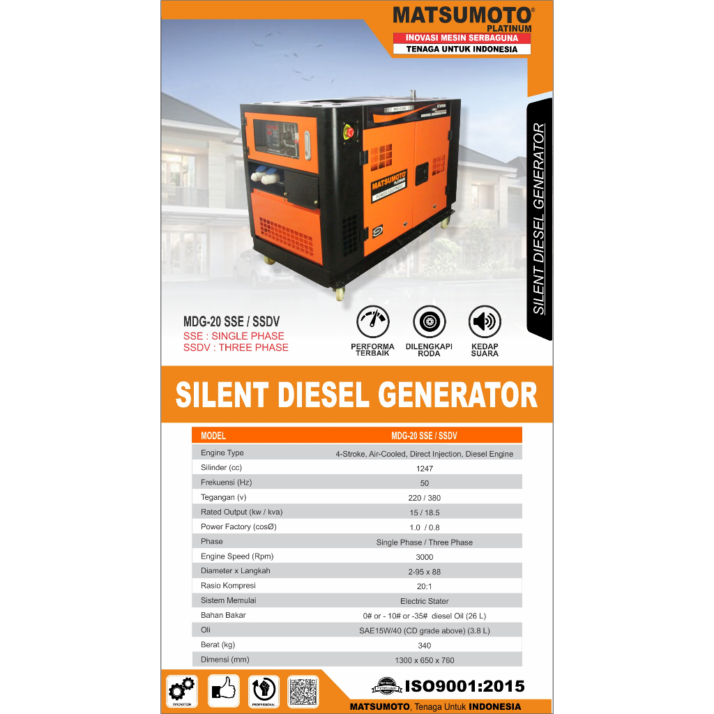 Genset Solar Disel Engine 15000Watt MATSUMOTO MDG 20 SSE / SSDV Generator Diesel Silent 15000Watt MD