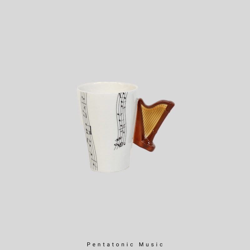 Music Tab Mug Harp Gelas Lucu motif Alat Musik Harpa Aksesoris Pentatonic Music Kado Hadiah Souvenir