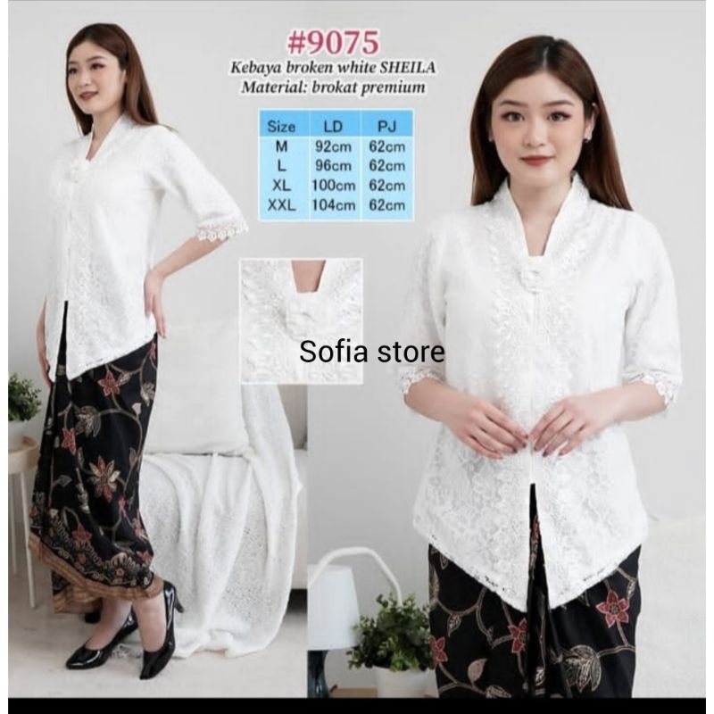 ATASAN SAJA Kebaya Encim Brokat Brukat Premium Warna Putih Sheila Kebaya Kartini Moderen