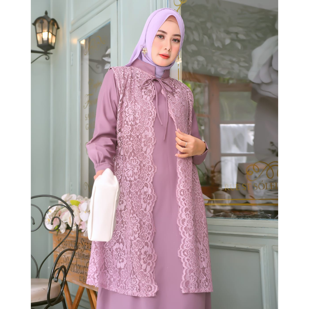 Gamis Rompi Set Iner Outer Bahan Katun Toyobo Kombinasi Brukat Bisa GOSEND
