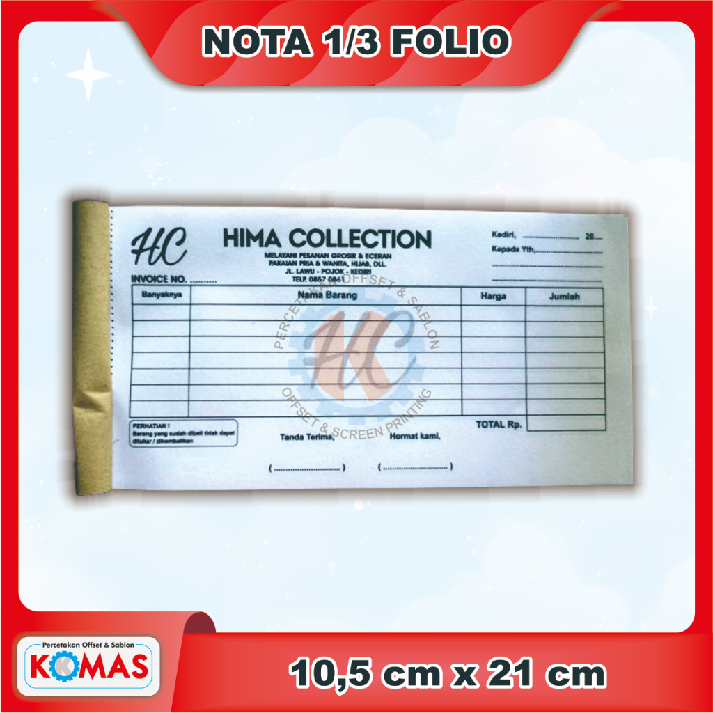 

Nota 1/3 Folio 1 PLY | Kwitansi | Surat Jalan | Faktur | Bon | Invoice | BACA DESKRIPSI