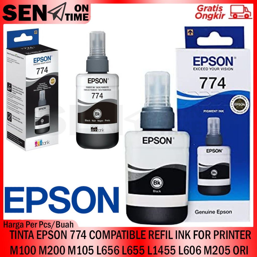 TINTA EPSON 774 COMPATIBLE REFIL INK FOR PRINTER M100 M200 L655 L1455 HITAM ORIGINAL PERINTER FRINTE