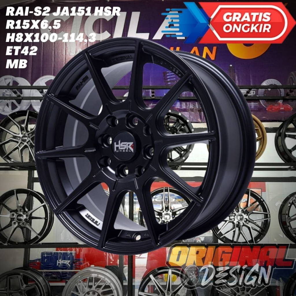 Velg Mobil Ring 15 HSR RAI S2 R15 Lebar 6,5 Lobang 4 ET42 Black / Hitam
