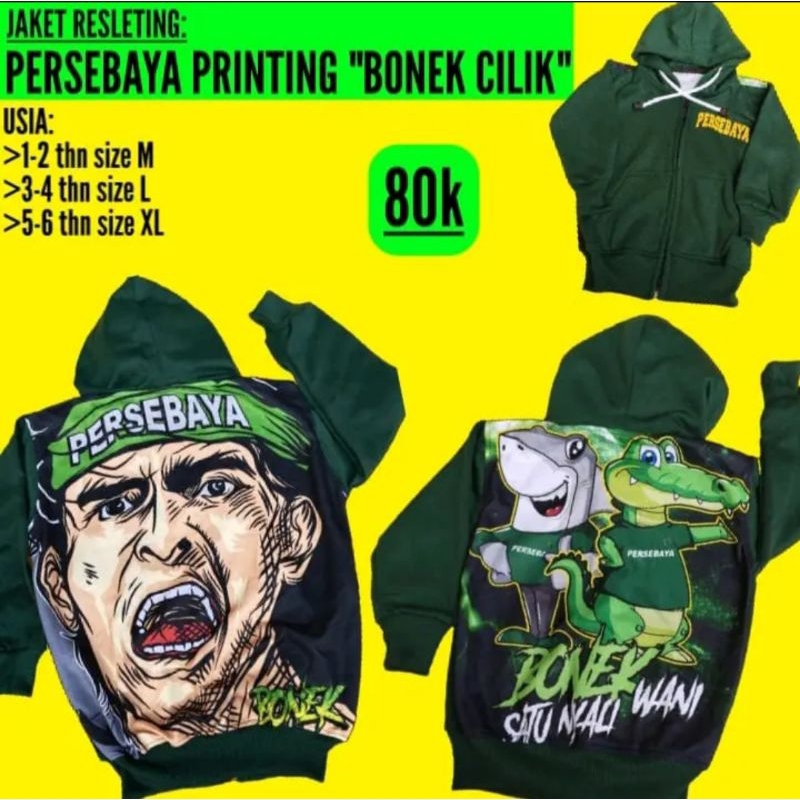 Jaket Persebaya Anak Bonek Cilik Hoodie Resleting