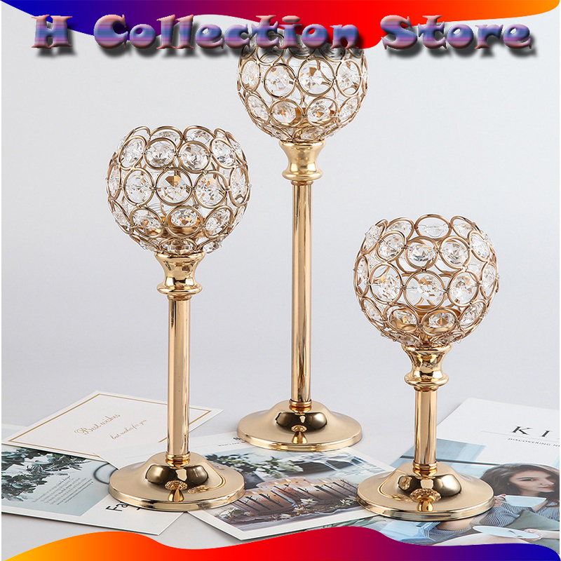 【COD】3 Height Golden Crystal Tea Light Candle Holder Sparklers Wedding Candelabra