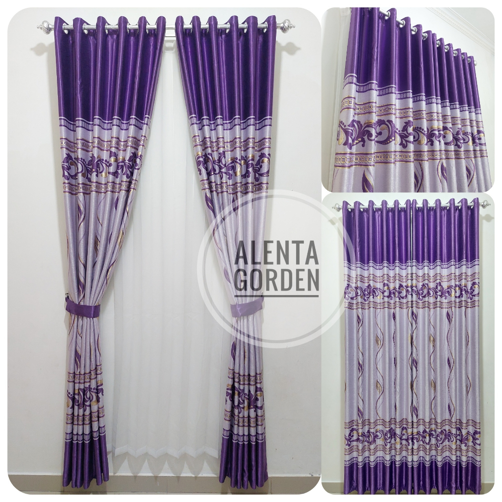 TERLARIS! Gorden Jendela Pintu Blackout Motif Arizona Bunga Smokring tebal 6 gelombang Tinggi 200cm