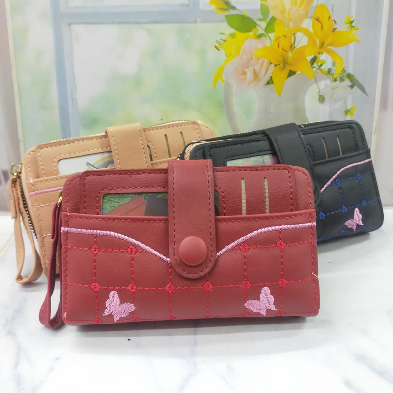 DOMPET WANITA UKURAN SEDANG KUALITAS IMPORT PREMIUM KOREA MODEL LIPAT RESLETING KARTU CABUT