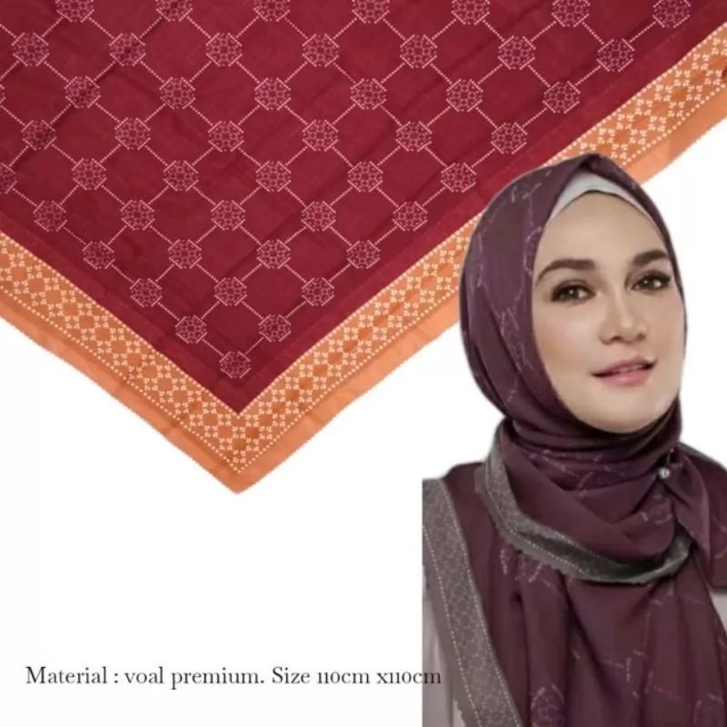 HIJAB DENAY SEGIEMPAT MOTIF LUNNA  MAROON KRUDUNG PREMIUM VOAL
