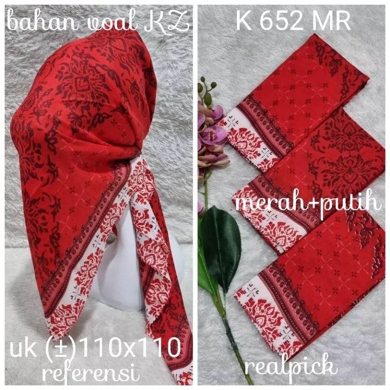 Hijab segiempat motif yura warna merah cabe krudung voal premium