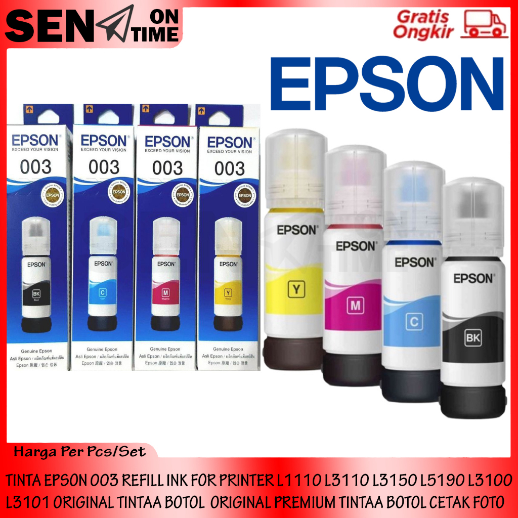 Tinta Printer 003 Tipe Perinter L1110 L3110 L3150 L5190 L3100 L3101 Original Compatible Refil Ink Fr