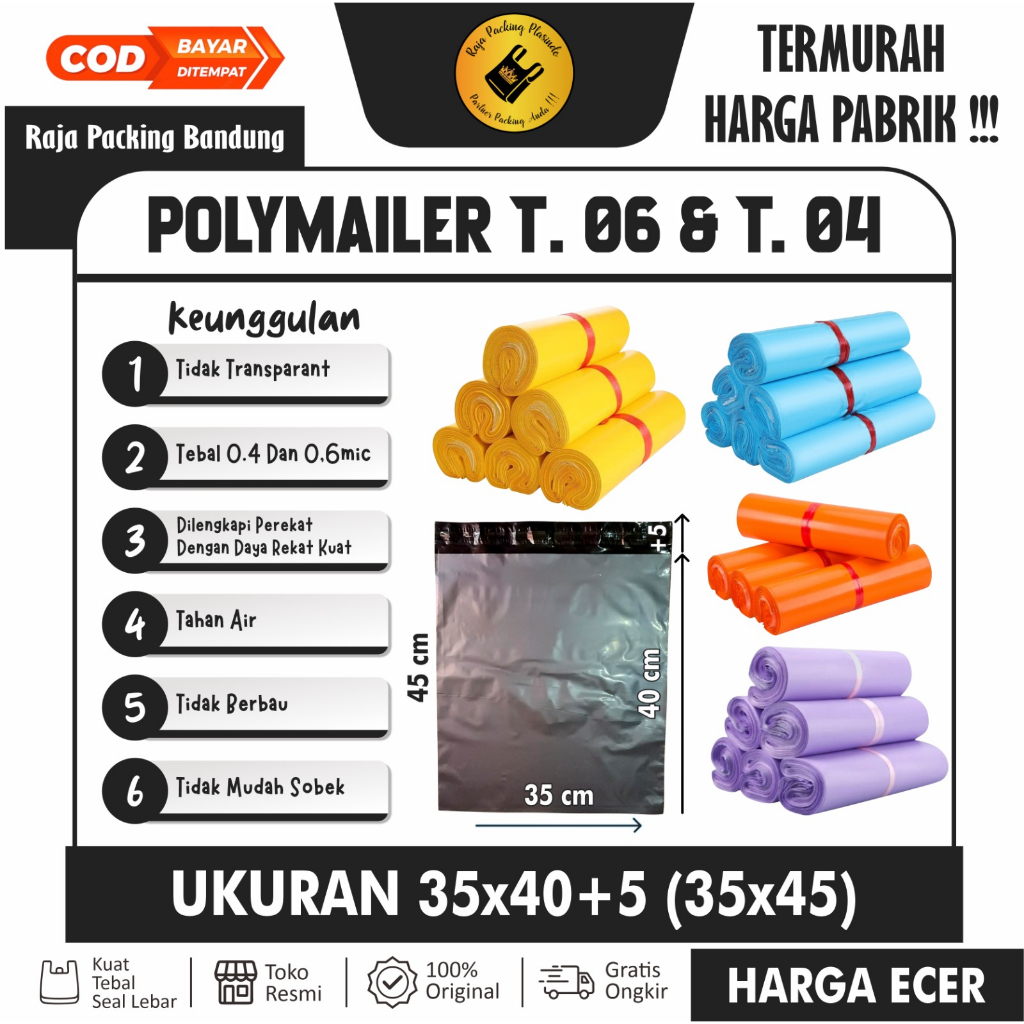 <Ecer> Polymailer Plastik Packing Uk 35x45 Tebal 0,4 dan 0,6 Plastik Olshop Plastik Perekat Plastik 