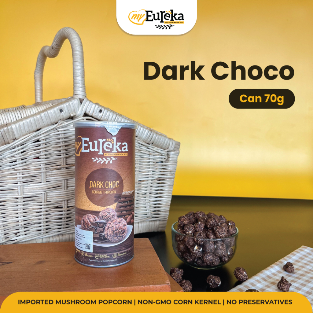 

Eureka Popcorn Dark Chocolate Can 70g | Snack Cemilan Impor