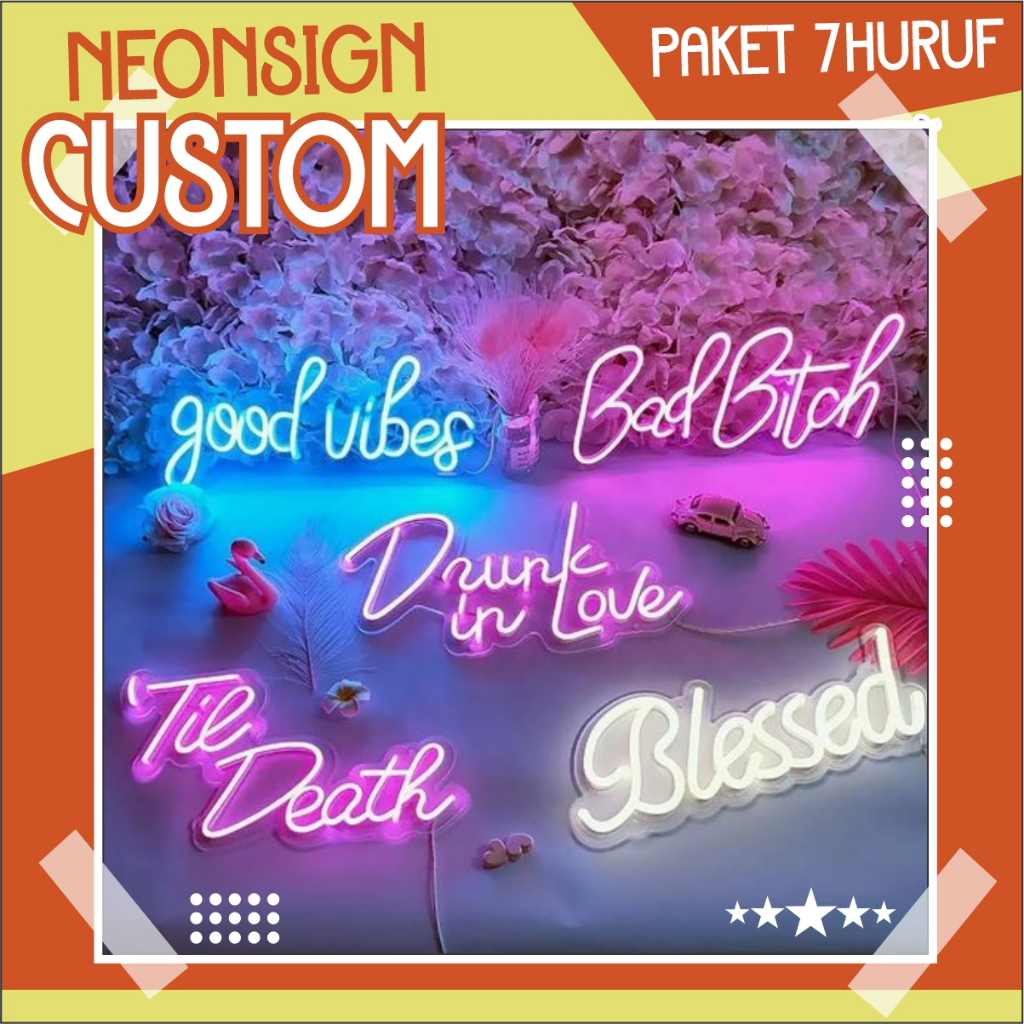 PAKET HEMAT 7Huruf Neon Flex Sign Lampu Nama Akrilik Custom LED Papan Nama Huruf Dekorasi Kamar