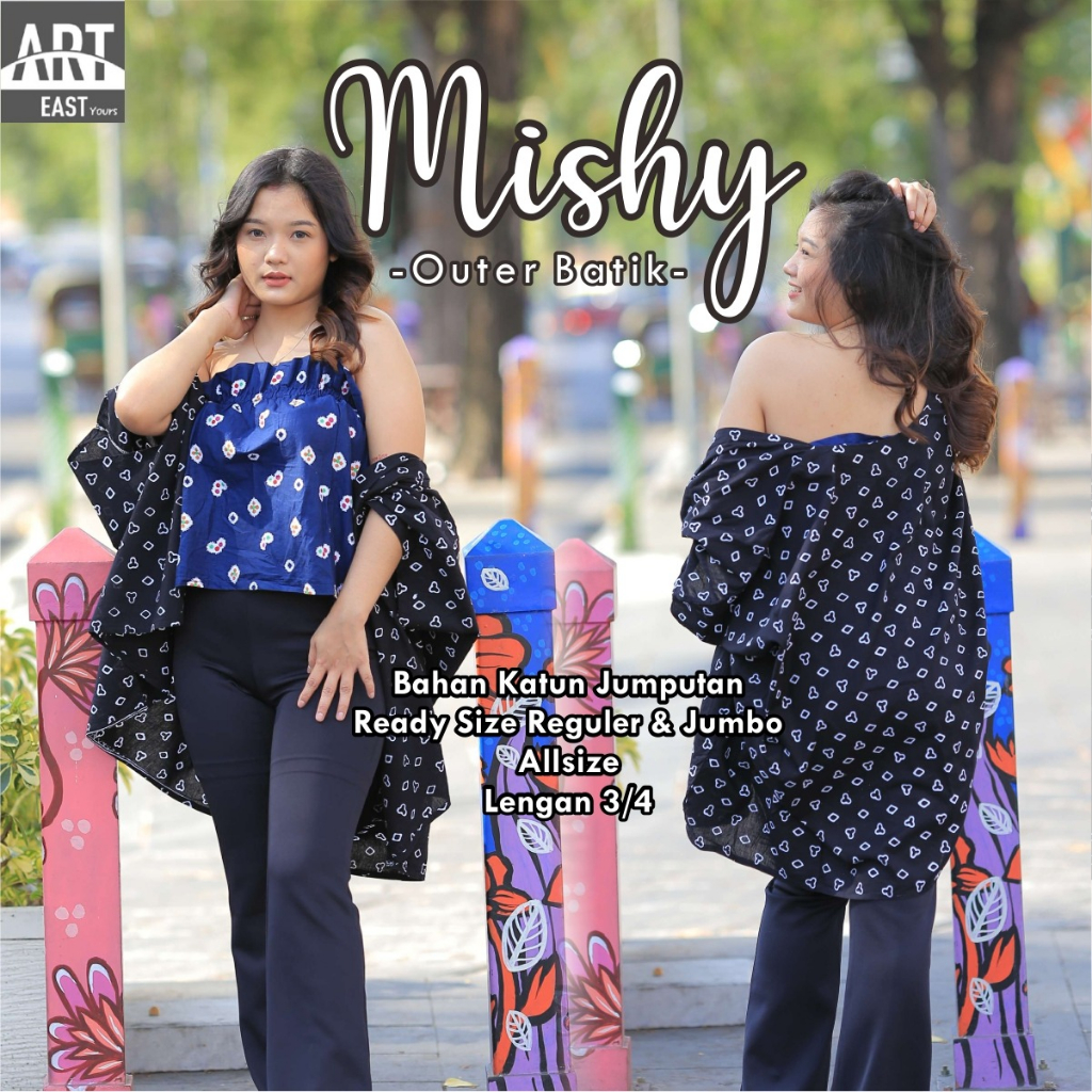 MISHY Outer Batik Wanita Modern Jumbo Reguler Fit Katun Jumputan Model Kimono Terbaru Lengan Pendek
