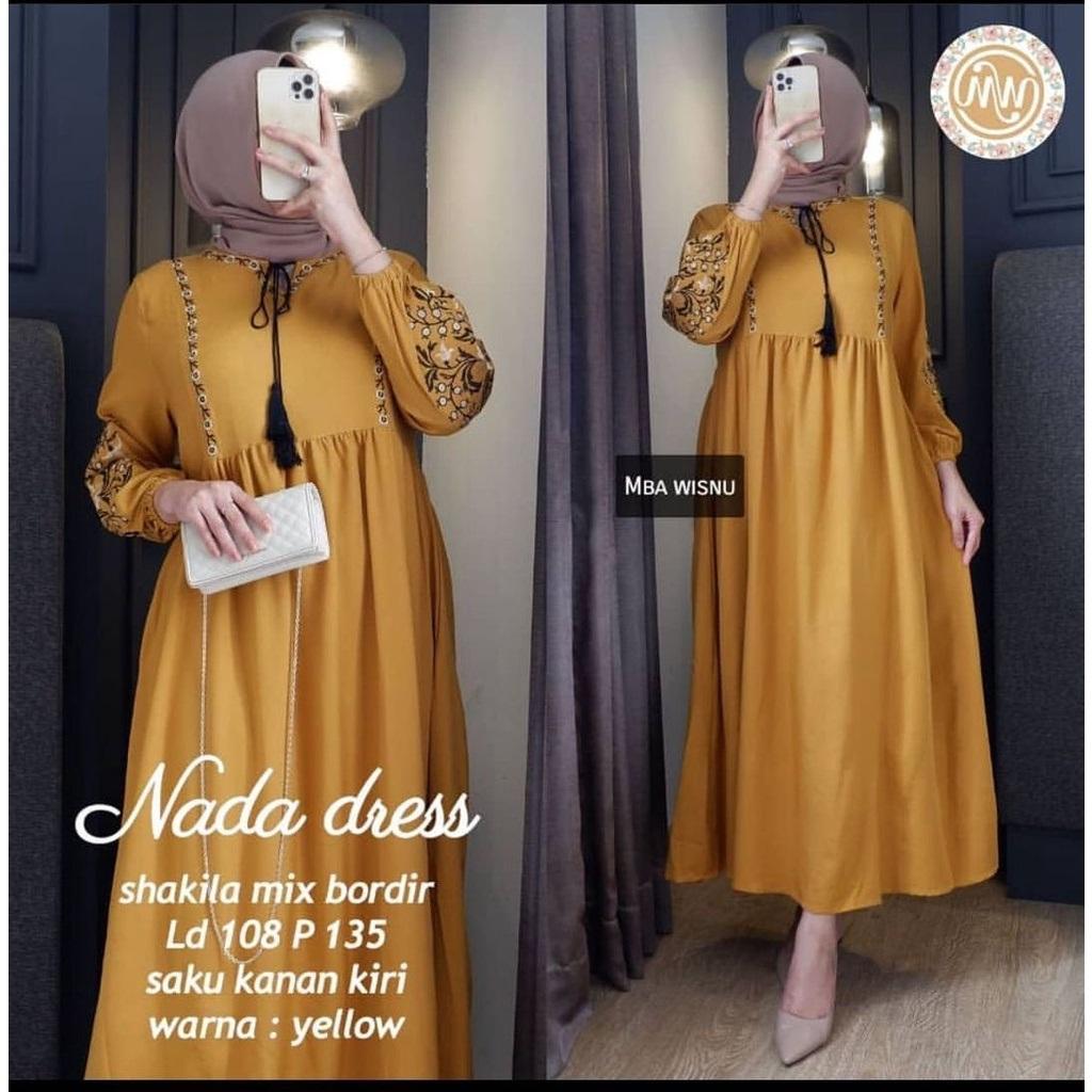 Gamis Terbaru Nada Dress WD Bahan Kain Shakila Aplikasi Bordir DRESS Bordir Premium Gamis Shakila Mo