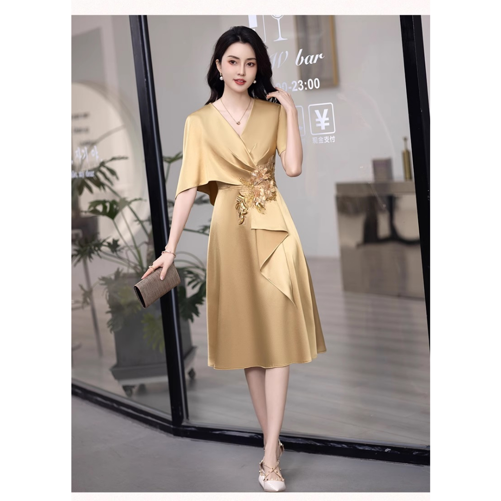 Gaun Pesta 2308018 Gold Emas Lengan Pendek Party Dress