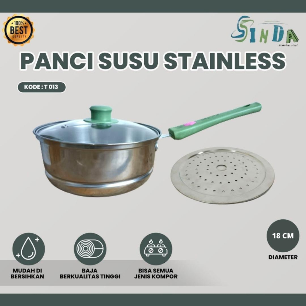 Panci Susu / Panci Susu Stainless / Panci Susu + Tutup Kaca / Panci Susu + Kukusan / Panci Serbaguna / Panci 18cm