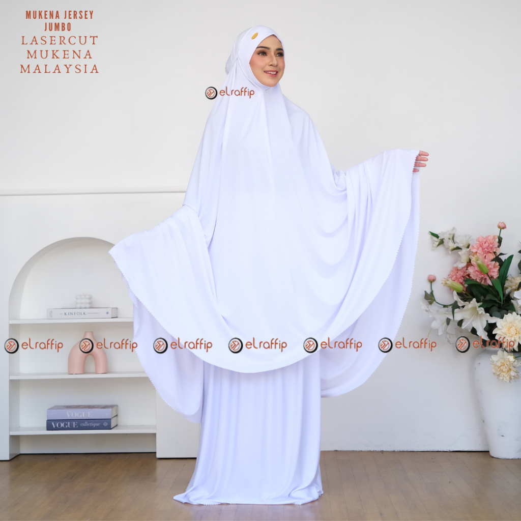 ELRAFFIP-Mukena Dewasa Jersey Premium Jumbo LaserCut Mukena Malaysia