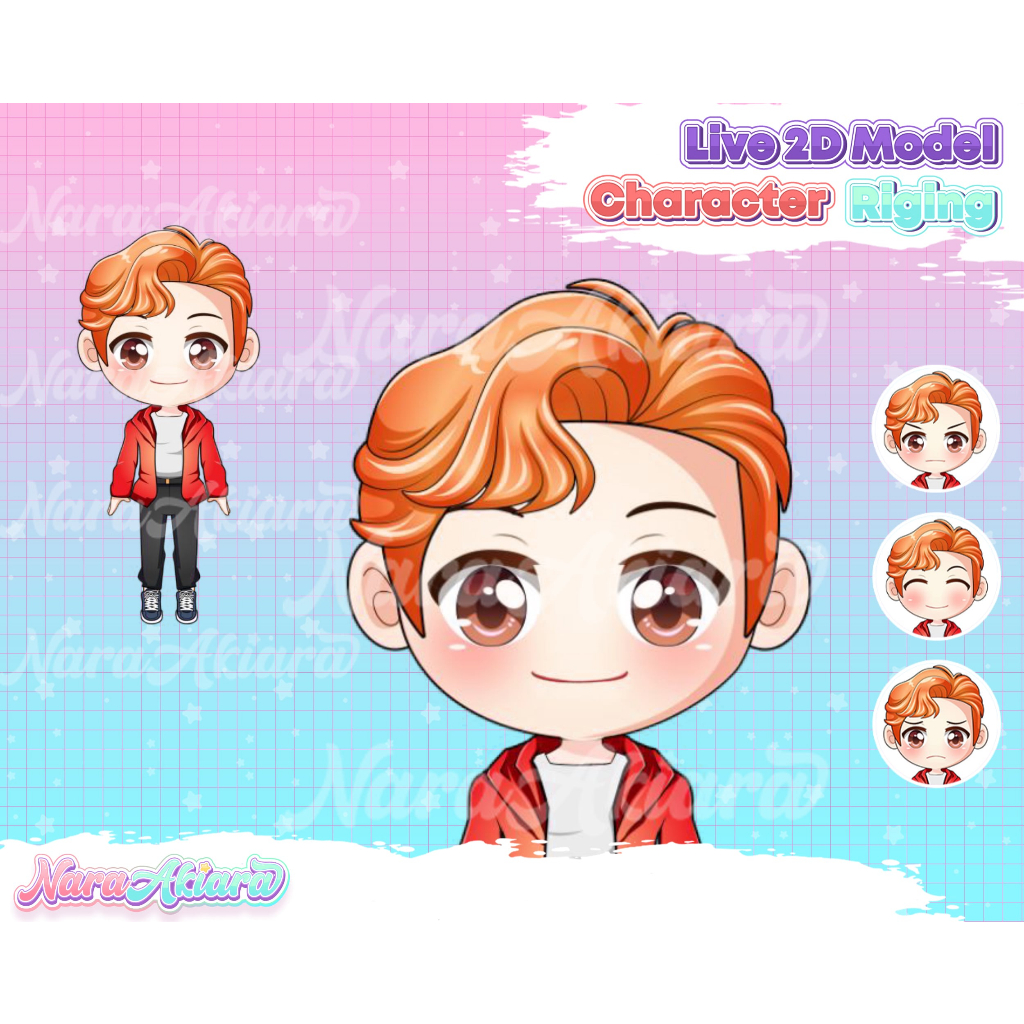 Langsung On-Air dengan VTuber Chibi Live2D Siap Gunakan, Live2D Art Komisi, Avatar Streaming Chibi, 