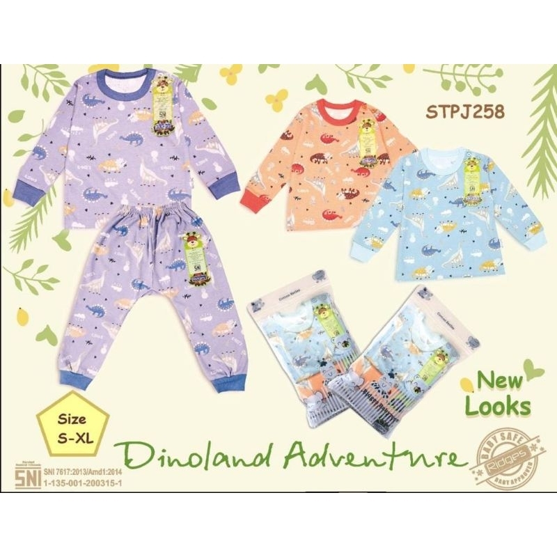 Setelan Ridges Panjang Dinoland adventure / Dino survived the volcano / setelan anak ridges