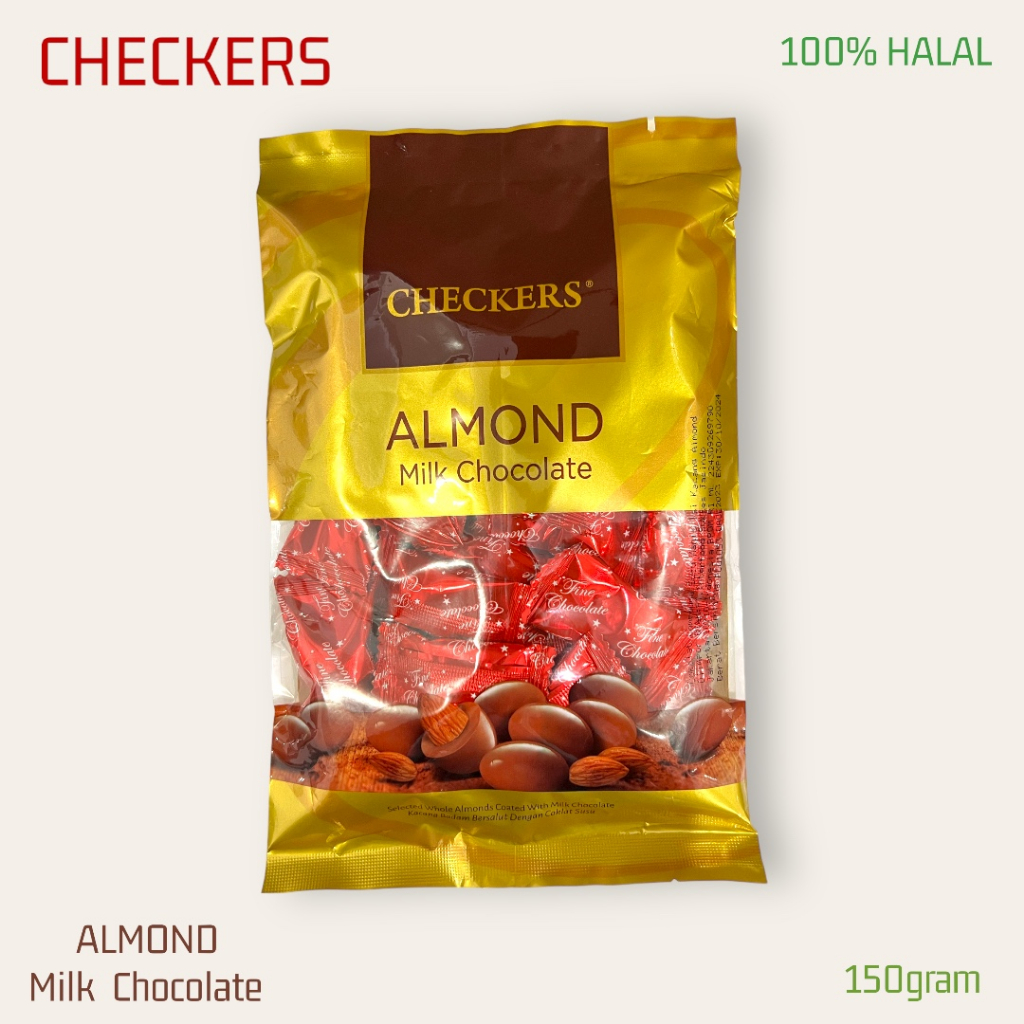 

Coklat CHECKERS Almond MILK DARK WHITE 150gram isi 24pcs 100% HALAL